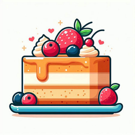 Cake with cream and berries. Vector illustration in cartoon style.のイラスト素材