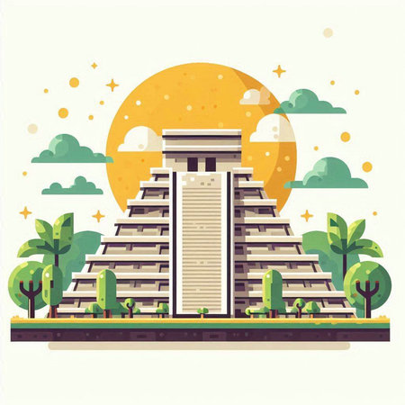 Ancient temple in the flat style. Vector illustration of ancient temple.のイラスト素材