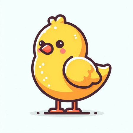 Cute yellow chicken cartoon. Vector illustration. Cute cartoon character.のイラスト素材