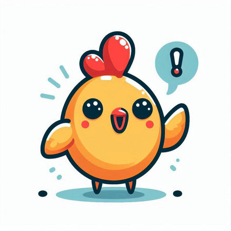 Cute chicken with exclamation mark. Vector cartoon character illustration.のイラスト素材