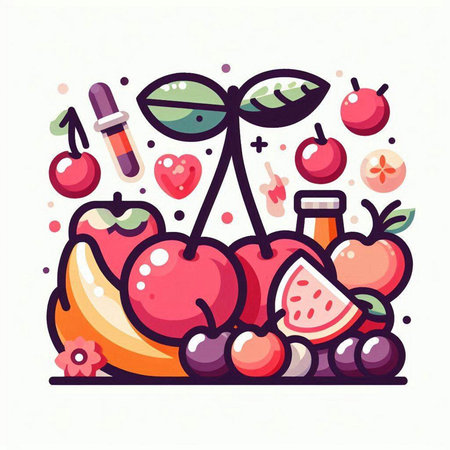 Fruits and berries vector illustration. Hand drawn fruits and berries.のイラスト素材