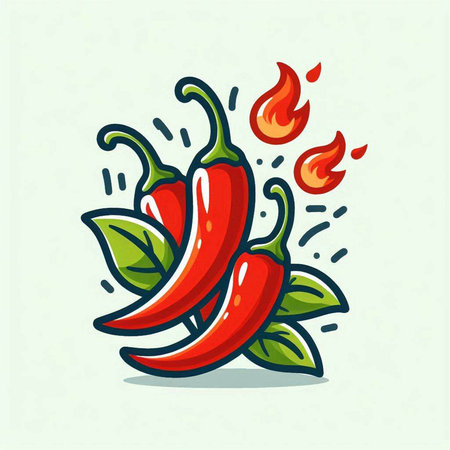 Chili pepper icon. Vector illustration of a chili pepper with flames.のイラスト素材