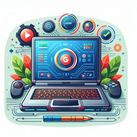 Laptop with graphic user interface on the screen. Vector illustration.のイラスト素材