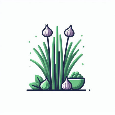 Vector illustration of chives in a bowl. Flat style design.のイラスト素材