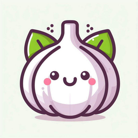 Garlic icon. Cute cartoon vegetable character. Vector illustration.のイラスト素材