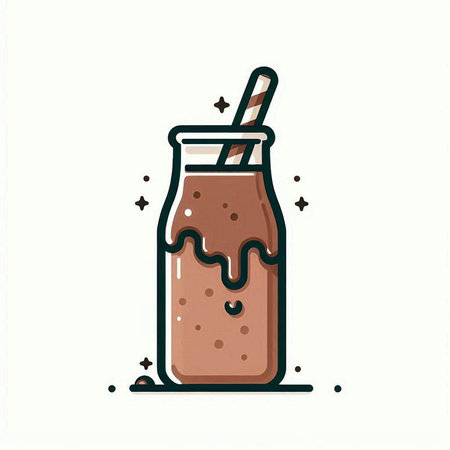 Chocolate smoothie in a glass with a straw. Vector illustration.のイラスト素材