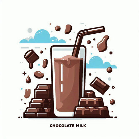 Chocolate milk in a glass with chocolate bars. Vector illustration.のイラスト素材