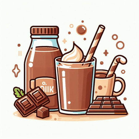 Coffee drink in a glass and chocolate. Vector illustration.のイラスト素材