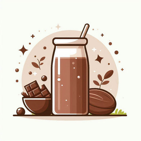 Chocolate smoothie in a glass jar with a straw. Vector illustration.のイラスト素材