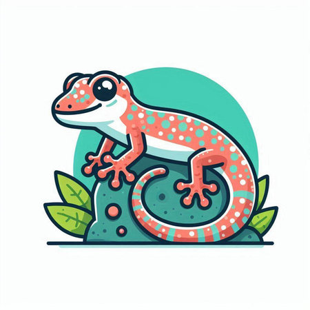 Gecko on a green background. Cartoon illustration. Vector illustration.のイラスト素材