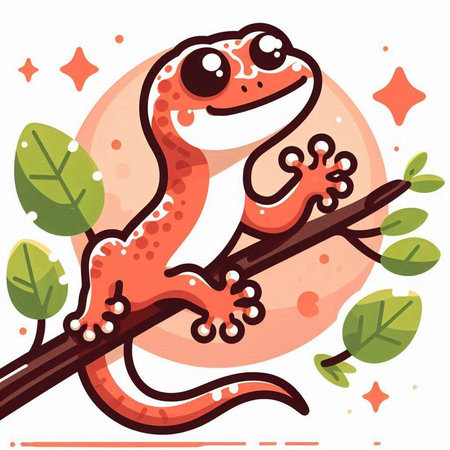 Cute cartoon gecko on a tree branch. Vector illustration.のイラスト素材