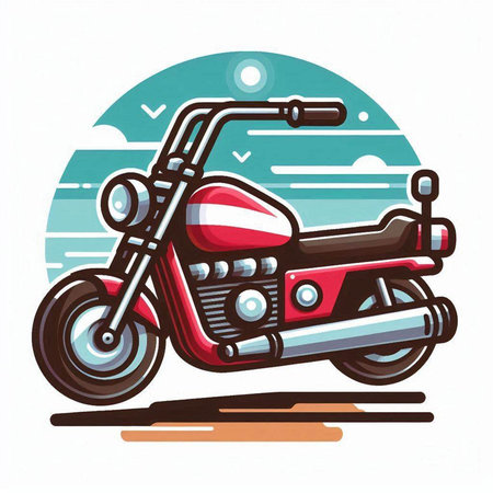 Motorcycle on the road. Vector illustration in a flat style.のイラスト素材