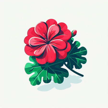 Red geranium flower isolated on white background. Hand drawn vector illustration.のイラスト素材