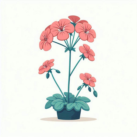 Geranium in a pot isolated on white background. Vector illustration.のイラスト素材