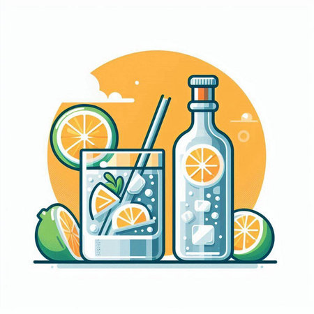 Cocktail with lemon and lime. Vector illustration in flat styleのイラスト素材