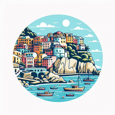 Cinque Terre, Italy. Colorful vector illustration.のイラスト素材