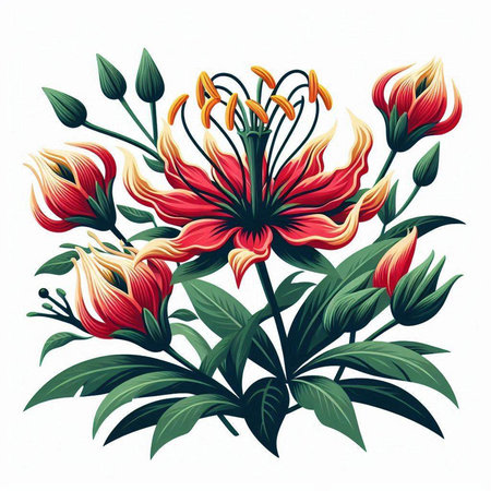 Bouquet of lilies on a white background. Vector illustration.のイラスト素材