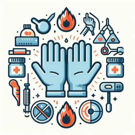 Flat linear icons set of medical, healthcare and emergency items. Vector illustrationのイラスト素材