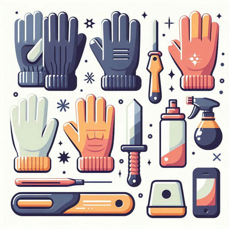 Vector illustration of a set of hand tools and equipment in flat design.のイラスト素材