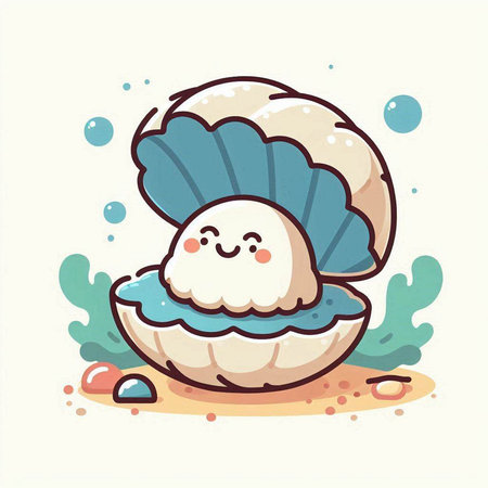 Illustration of Cute Cartoon Sea Shell with Shell for your Designのイラスト素材