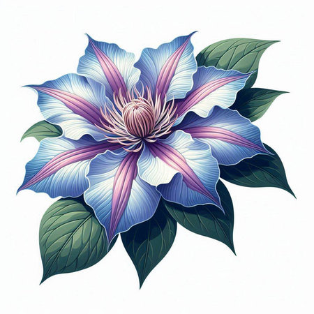 Blue clematis isolated on white background. Hand drawn vector illustration.のイラスト素材