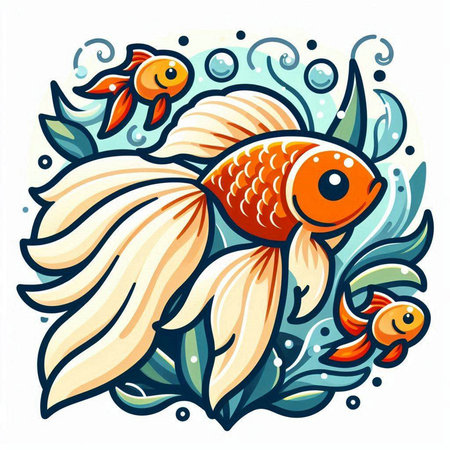 Illustration of goldfish and goldfish in the sea. Vector illustration.のイラスト素材