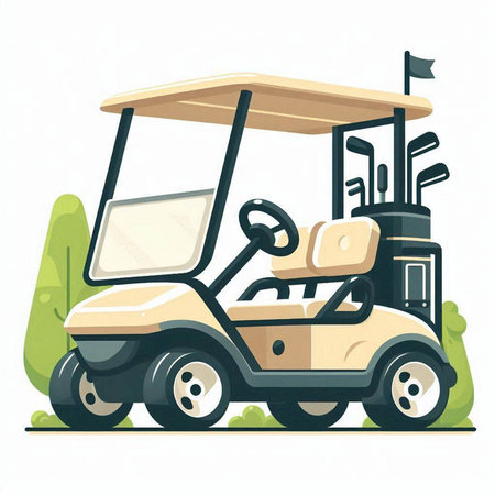 Golf cart vector illustration. Cartoon golf cart on the road.のイラスト素材