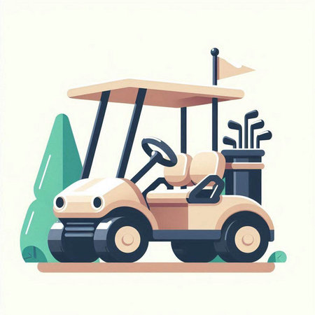 Golf cart in the park. Vector illustration in flat style.のイラスト素材