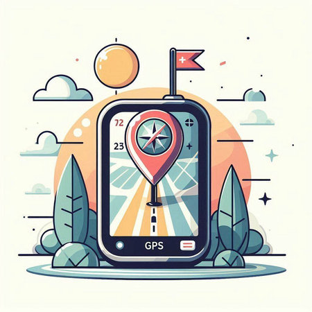 GPS navigator. Vector illustration. Flat design style. Concept of navigation and travel.のイラスト素材