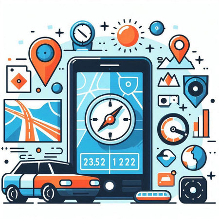 Navigation app on smartphone. GPS navigator. Navigation device. Vector illustrationのイラスト素材