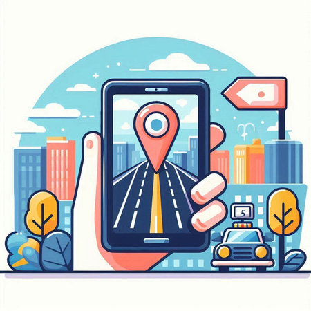 Smartphone with gps navigation app on the screen. Vector illustrationのイラスト素材