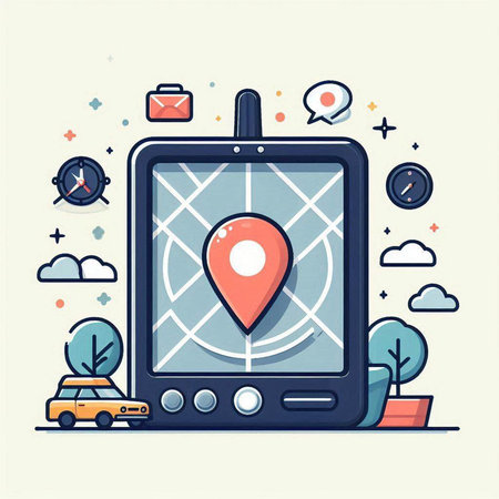 Smartphone with GPS map on screen. Modern flat design style vector illustration.のイラスト素材