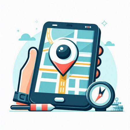 Smartphone with GPS navigator on the screen. Vector illustration.のイラスト素材