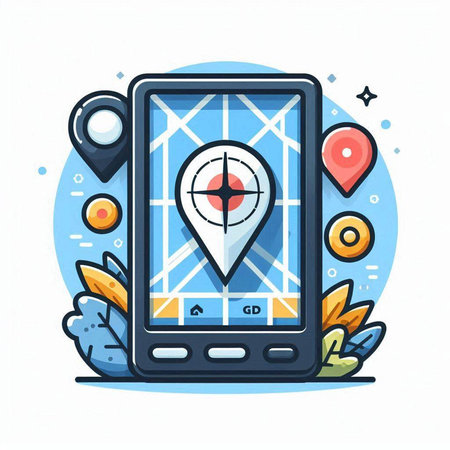 Navigation on mobile phone. GPS navigator. Vector illustration.のイラスト素材