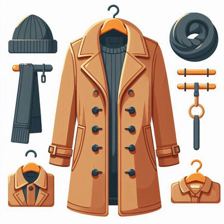 Set of winter coat and accessories. Vector illustration in cartoon style.のイラスト素材