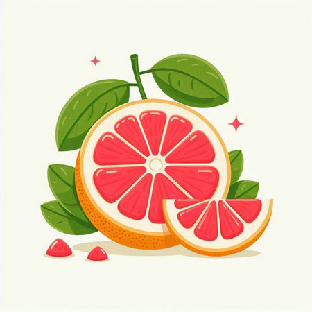 Grapefruit with leaves on a white background. Vector illustration.のイラスト素材