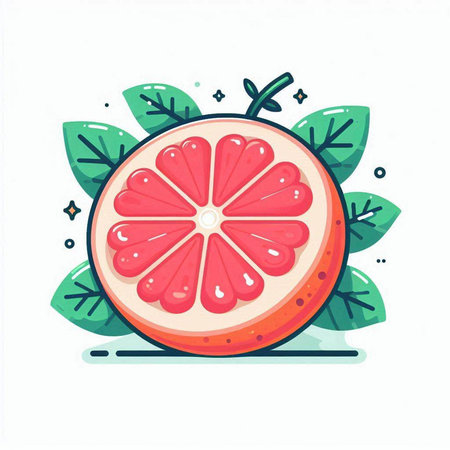Grapefruit with green leaves on white background. Vector illustration.のイラスト素材