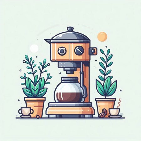 Coffee machine. Vector illustration in flat style. Coffee shop.のイラスト素材