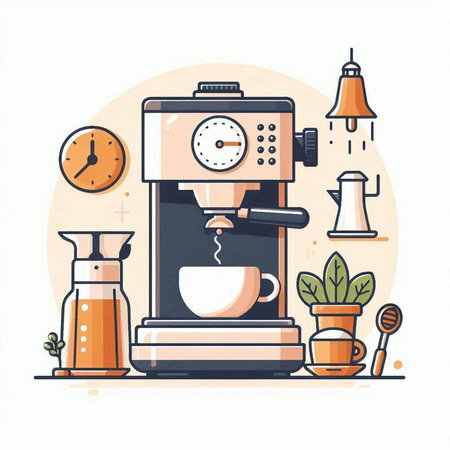 Coffee machine with a cup of coffee. Vector illustration.のイラスト素材