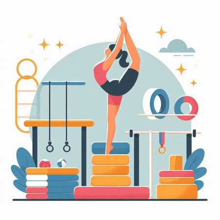 Vector illustration in flat style. Gymnastics, fitness and healthy lifestyle.のイラスト素材