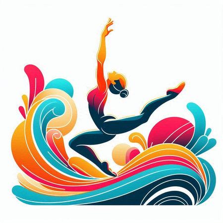 Silhouette of a girl in a swimsuit jumping into the waterのイラスト素材