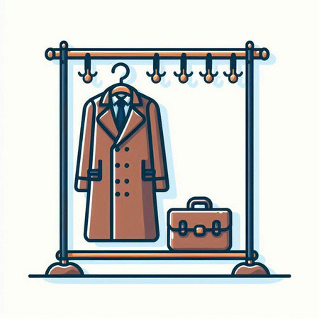 Suitcase and coat in a coat rack. Vector illustration.のイラスト素材