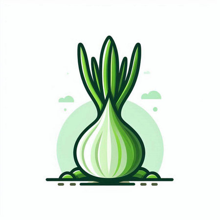 Illustration of a fresh green onion on a blue background - vectorのイラスト素材