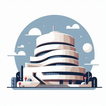 Modern office building. Vector illustration in flat style on white background.のイラスト素材