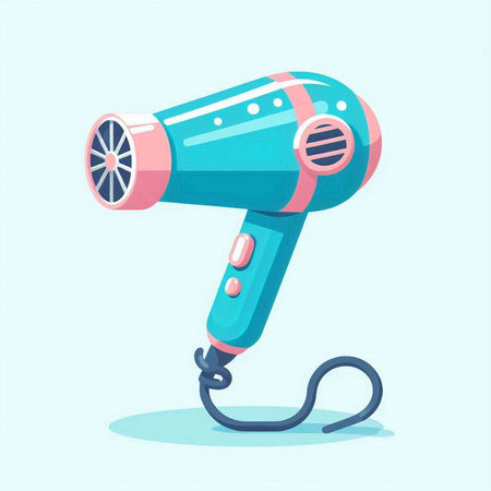 Hair dryer. Vector illustration in cartoon style on blue backgroundのイラスト素材