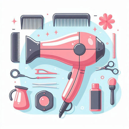 Hairdryer. Hairdresser equipment. Vector illustration in flat styleのイラスト素材