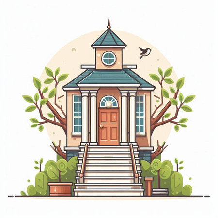 Old school building. Vector illustration in flat style on white background.のイラスト素材