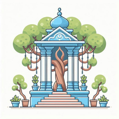 Illustration of a classical building in the city park. Vector illustrationのイラスト素材
