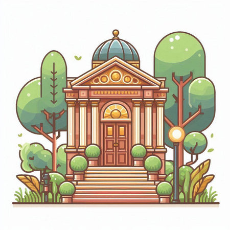 Vector illustration of a beautiful house in the forest. Cartoon style.のイラスト素材
