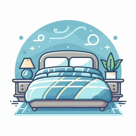 Vector illustration of a bed in the bedroom. Line art style.のイラスト素材